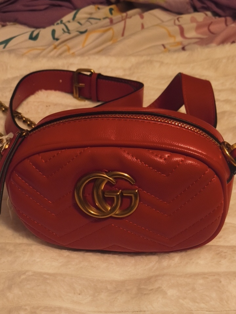 Gucci Orange Matelassé Mini Belt Bag with Gold Double G
